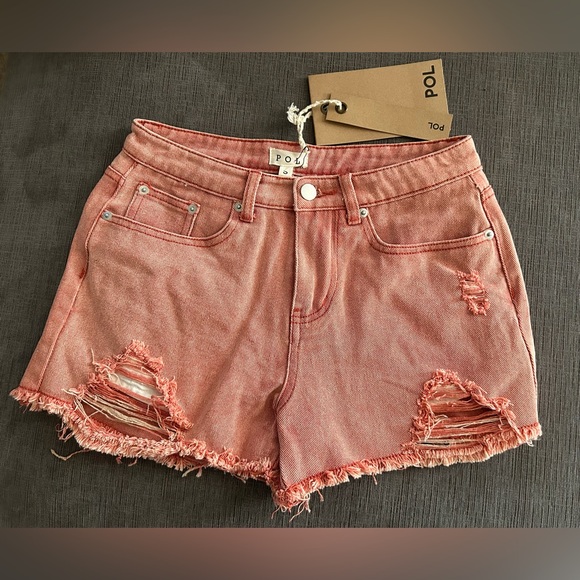 POL Distressed Denim Shorts Pink Size Small Raw Hem Boho NWT - Picture 3 of 8